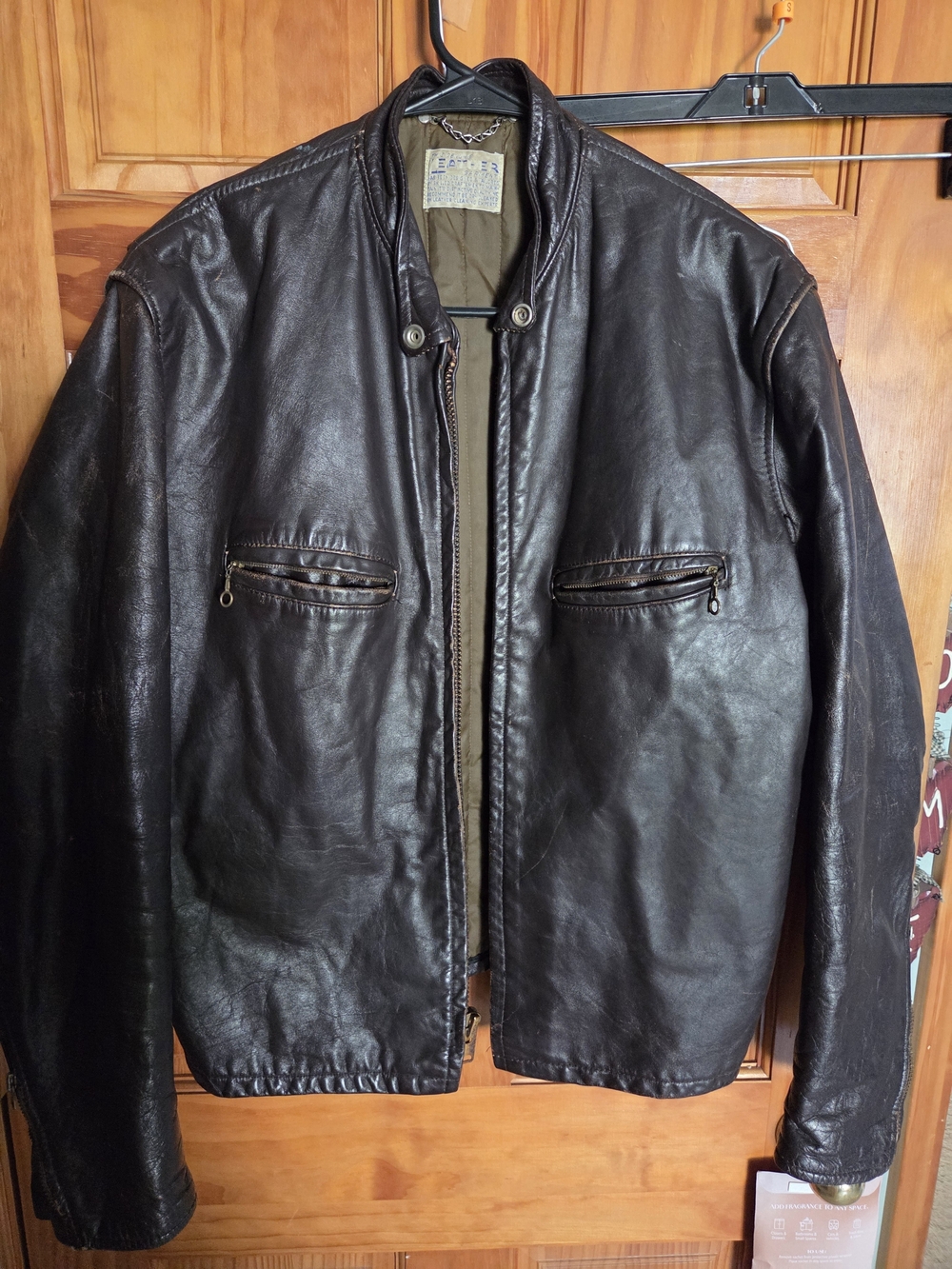 Men's Vintage Dark Brown Leather , 1960's Cafe Racer Jacket